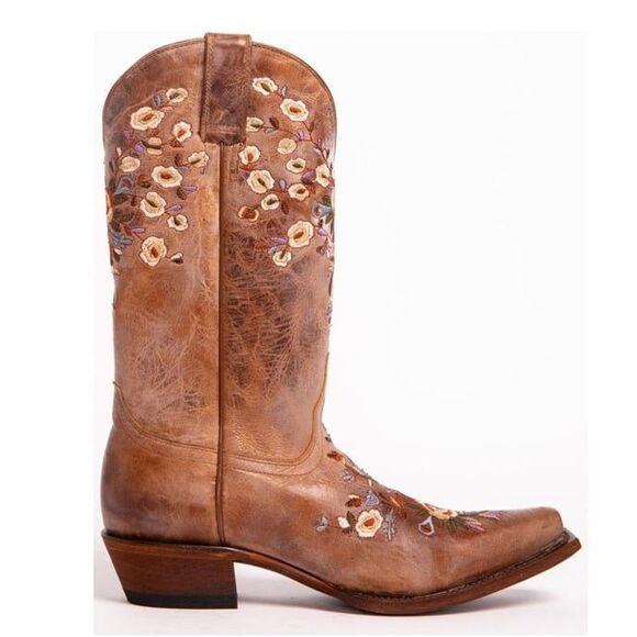 Shyanne Women\'s Maisie Floral Embroidered Western Leather Boot Snip Toe W7.5